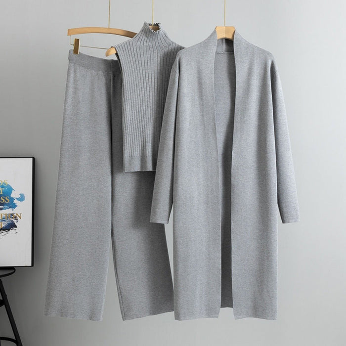 Luxury Knit Oversized Shawl Cardigan Three-Piece Set (MS090)