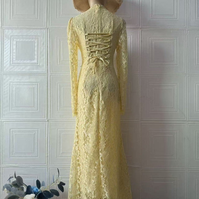 Luxury Lace Dress with Bell Sleeves(MS339)
