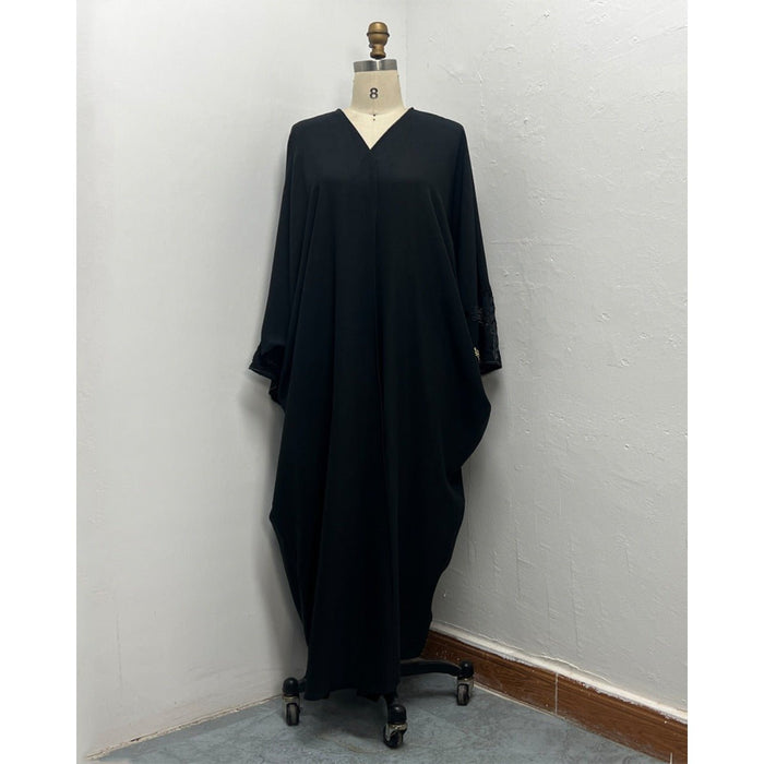 Luxury Muslim Golden Olive Abaya | Black Embroidered & Beaded Robe (MOA180)