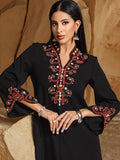 Luxury V-Neck Black & Gold Rice Bead Embroidered  Party & Wedding Abaya (MA187)