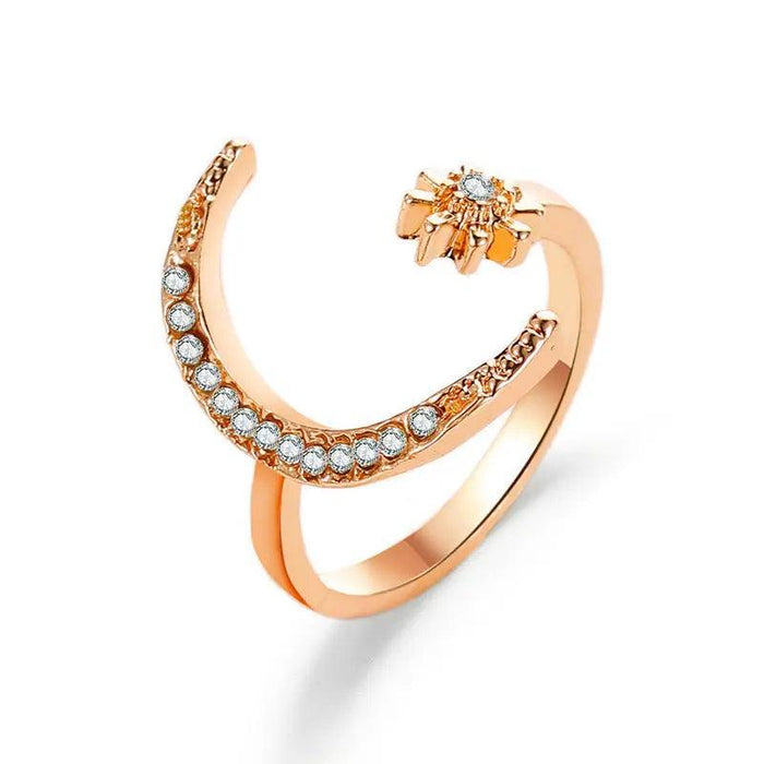 MAC035 Cubic Zirconia Moon and Star Open Band Ring