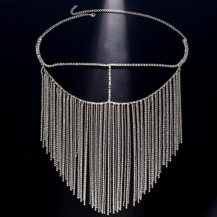 MAC054 Rhinestone Tassel Face Chain Mask - Bling Cover for Parties & Events