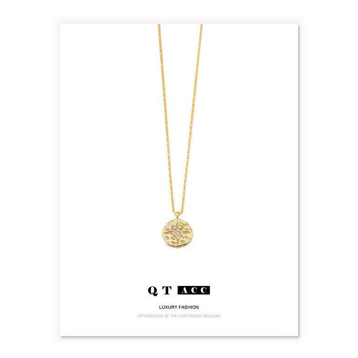 MAC084 North Star Coin Button Pendant Necklace