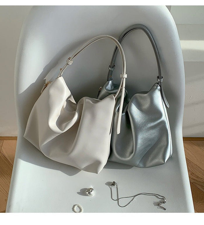 MAC180 High-End Pleated PU Leather All-Match Tote Bag