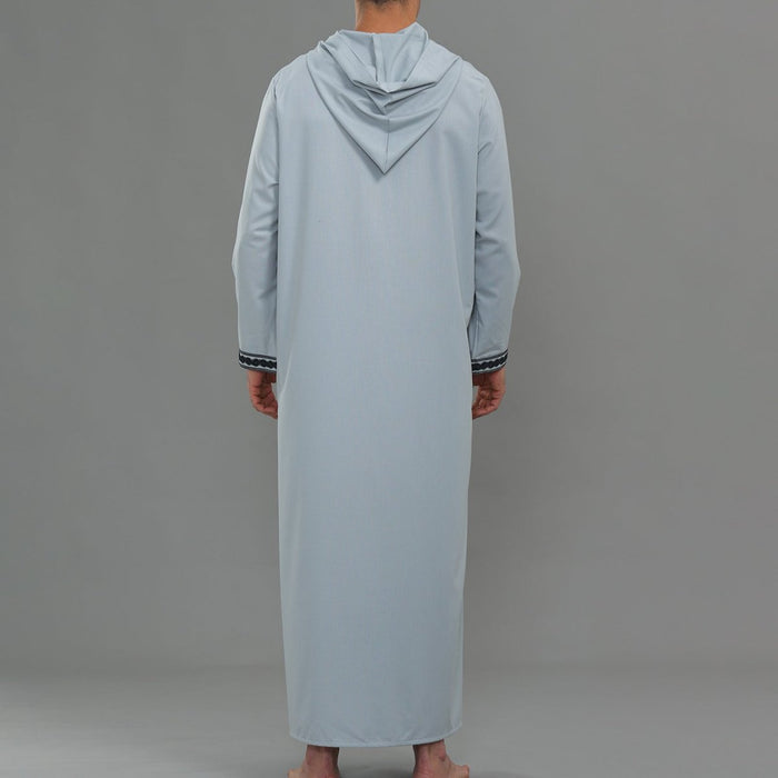 Men's Hooded Embroidered Thobe with Pockets (MT037)