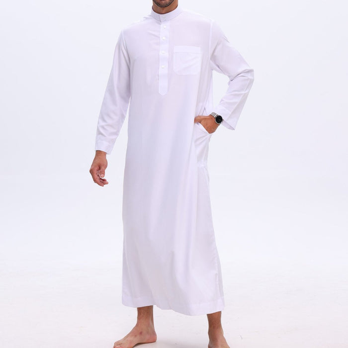 Men's Solid Color Thobe with Button Placket (MT036)