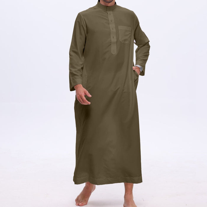 Men's Solid Color Thobe with Button Placket (MT036)