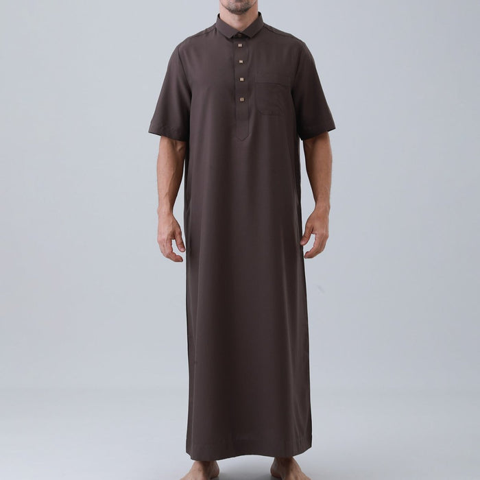 Men's Solid Color Thobe with Button Placket (MT038)