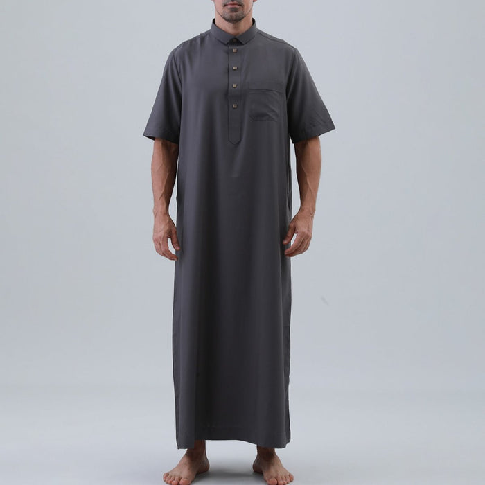 Men's Solid Color Thobe with Button Placket (MT038)