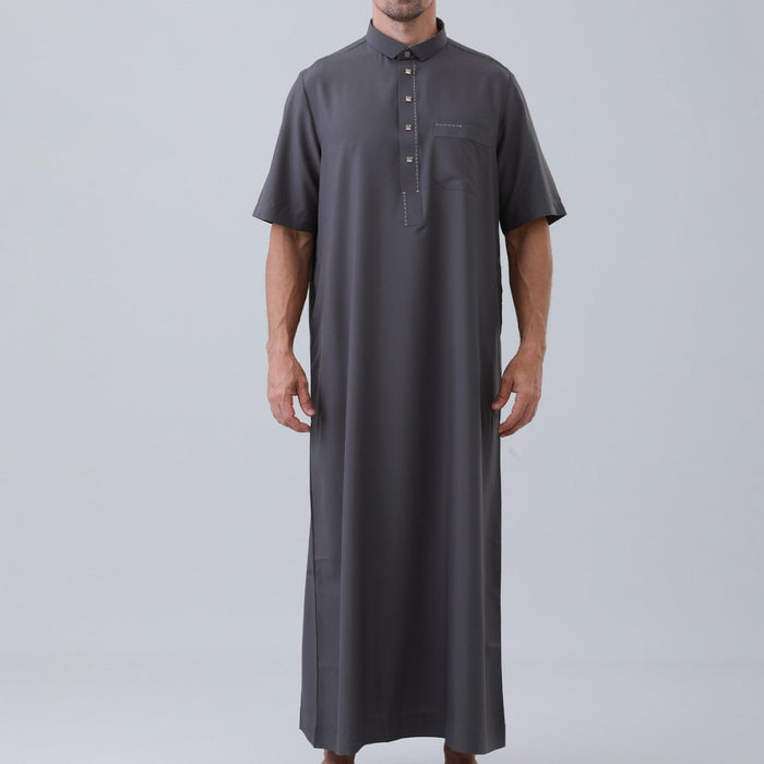 Men's Solid Color Thobe with Button Placket (MT038)