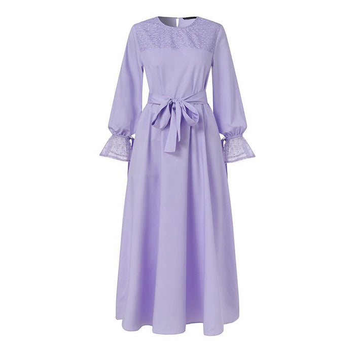 Mesh Panel Stretch Abaya with Belt (MA365)