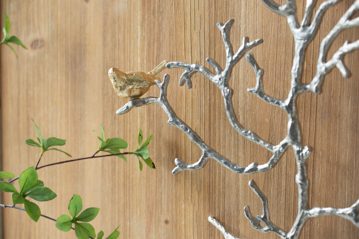 Metal Branch Wall Sculptures With Bird Accents (Set of 2) - Silver Multi