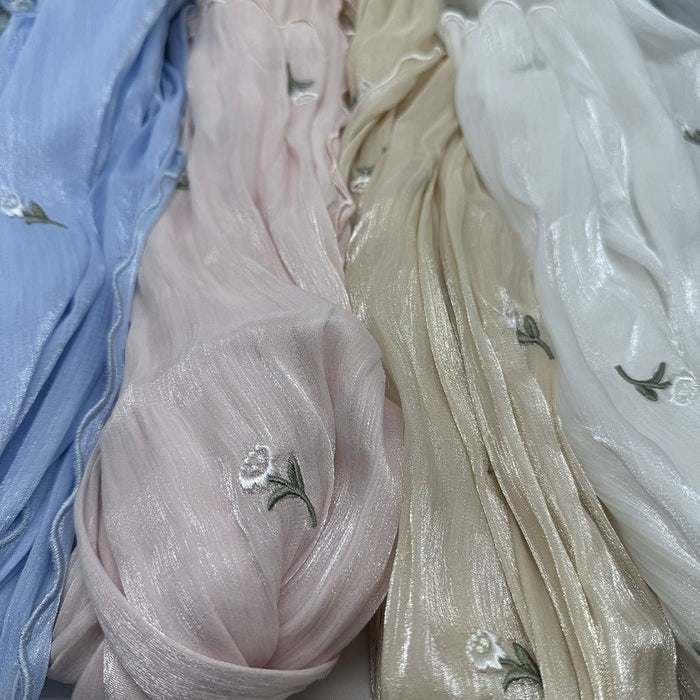 MH080 Breathable And Cool Crepe Embroidered Hijab