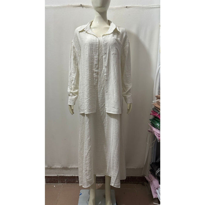 Minimalist White Casual Elegance Wrinkle-Texture Two-Piece Set  (MS091)