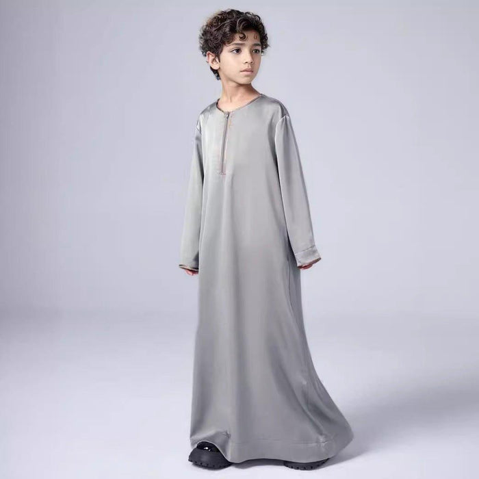 MKB006 Boys Satin Round Neck Simple Thobe
