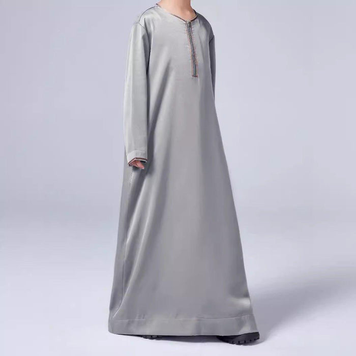 MKB006 Boys Satin Round Neck Simple Thobe
