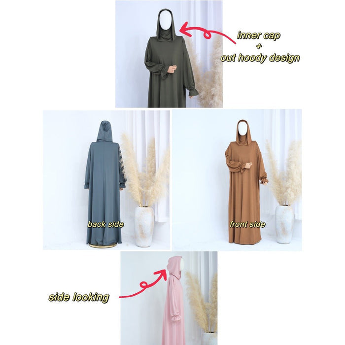 Modest Casual Hooded Abaya Collection | Tone Robes with Bubble Sleeves (MJ021)
