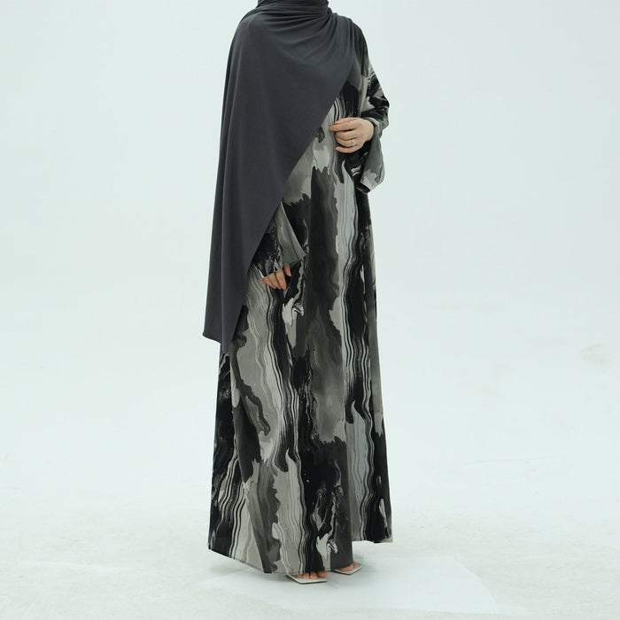 Modest Islamic Fashion Artistic Floral Geometric Designs Elegant Printed Cardigan Abaya (MOA154)