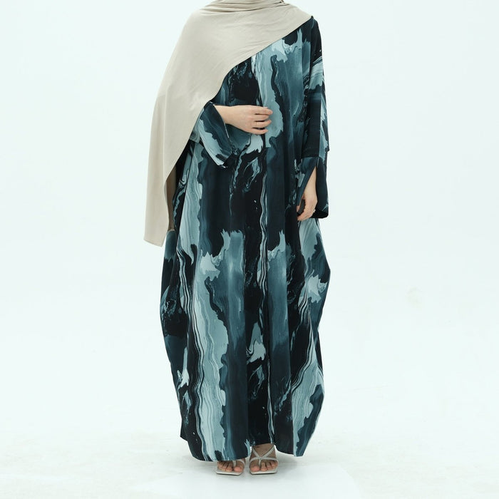 Modest Islamic Fashion Artistic Floral Geometric Designs Elegant Printed Cardigan Abaya (MOA154)