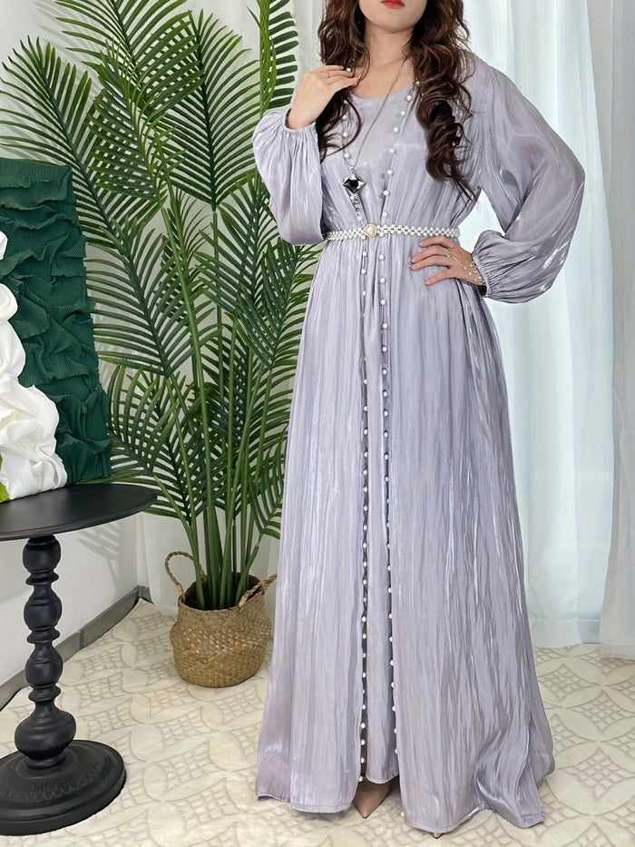 Modest Luxe Pearl-Embellished Streamer Evening Abaya Dress (MOA149)