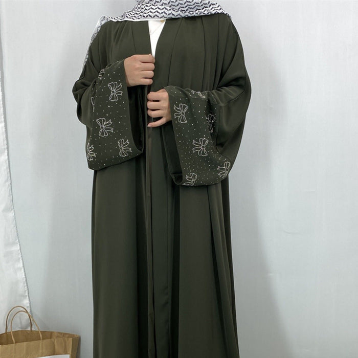 Modest Luxury Exquisite Transfer Diamond Printer Butterfly Sleeve Abaya (MOA206)