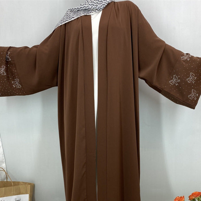 Modest Luxury Exquisite Transfer Diamond Printer Butterfly Sleeve Abaya (MOA206)