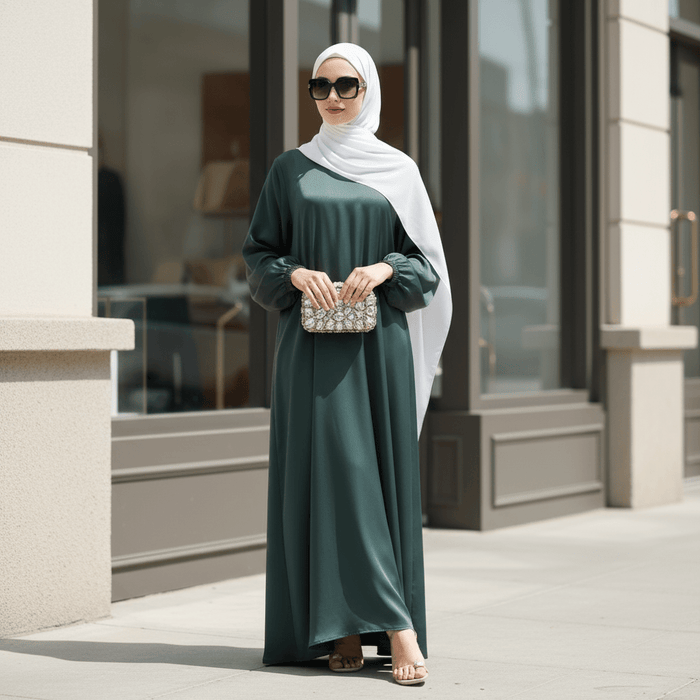 Modest Luxury Premium Satin Abaya | Umbrella Cut A-Line Abaya with Pockets (MA311)