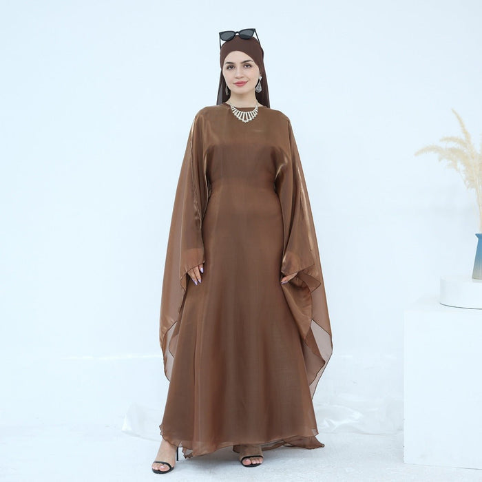 Modest Luxury Solid Color Robe Dress Set | Elegant Bell Sleeve Abaya (MA246)