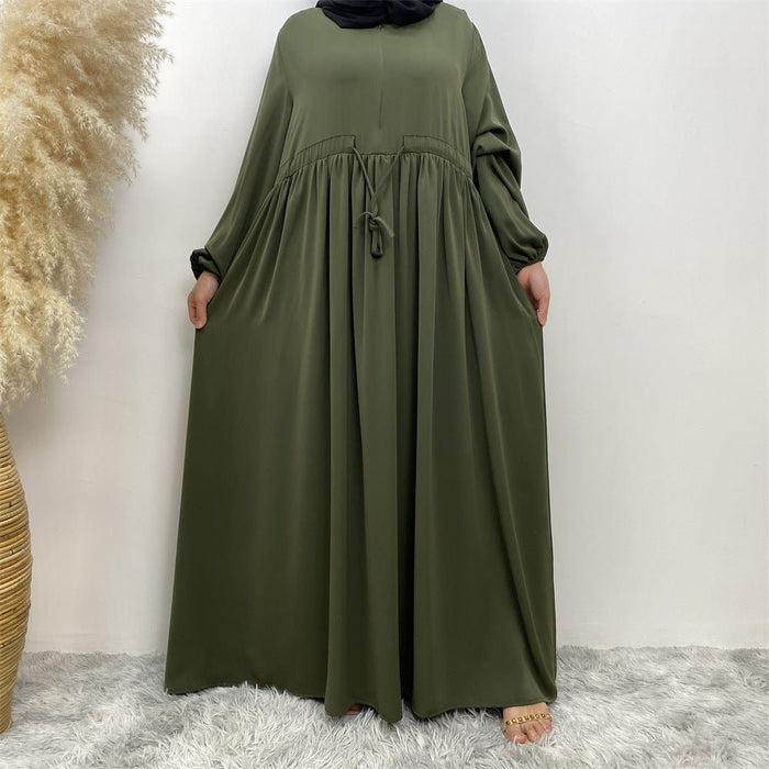 Modest Muslim Stretch Sleeve Front Zipper A-shaped Swing Pendulum Abaya (MA175)