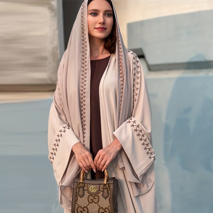 Moonlight Embroidered Abaya Set | Batwing Sleeve Robe with Matching Hijab (MOA183)