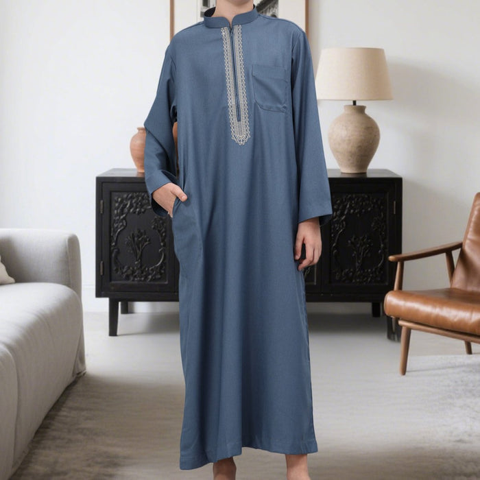 Muslim Boys Embroidered Thobe with Pockets (MKB013)