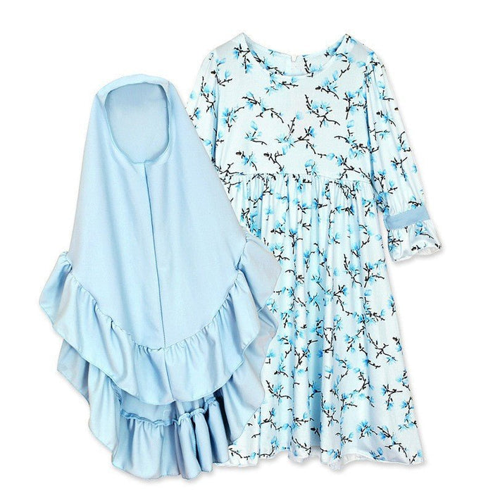 Muslimah Girls Blue Floral Dress & Khimar Set (MKG027)