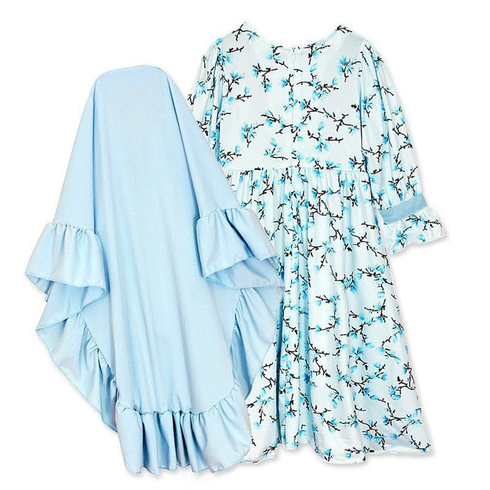 Muslimah Girls Blue Floral Dress & Khimar Set (MKG027)