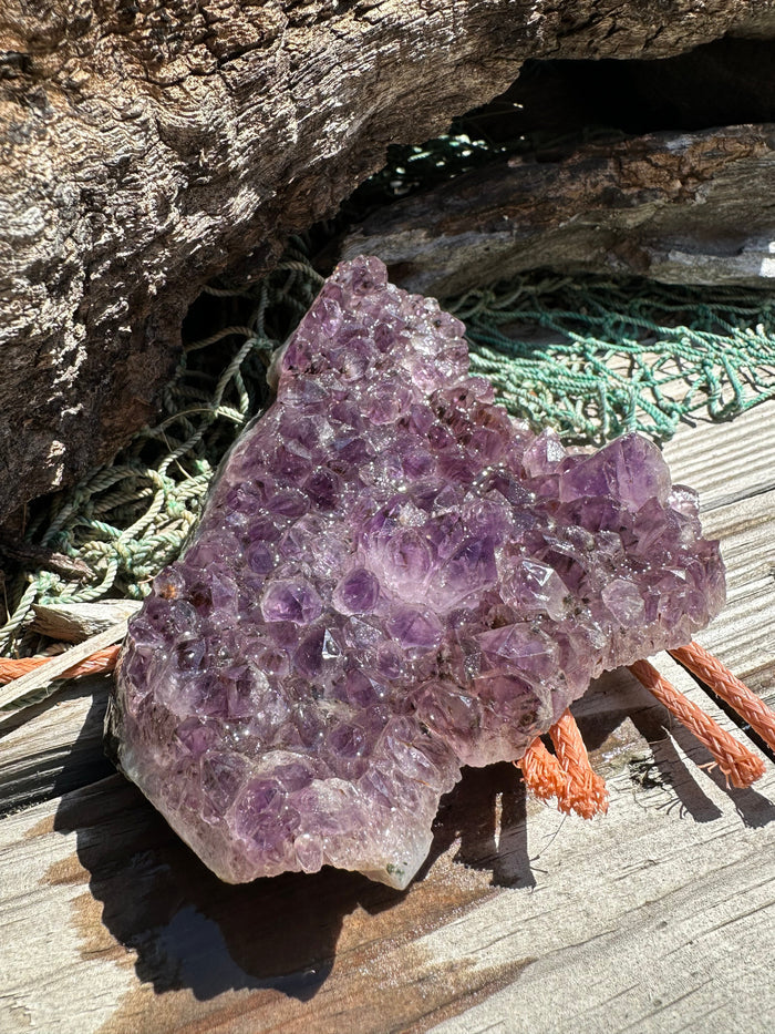 Natural Amethyst Cluster Crystal – Raw Purple Quartz Geode (4.7x3.5x1.8")