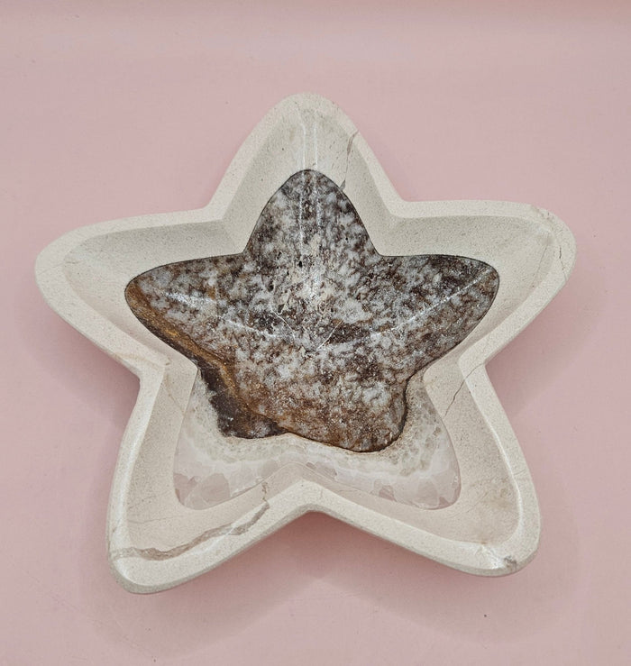 Onyx Star Dish – Dark Polished Stone Bowl 6.25"