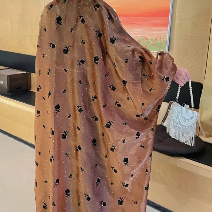 Organza Rose Flower Embroidery Butterfly Open Abaya (MOA115)