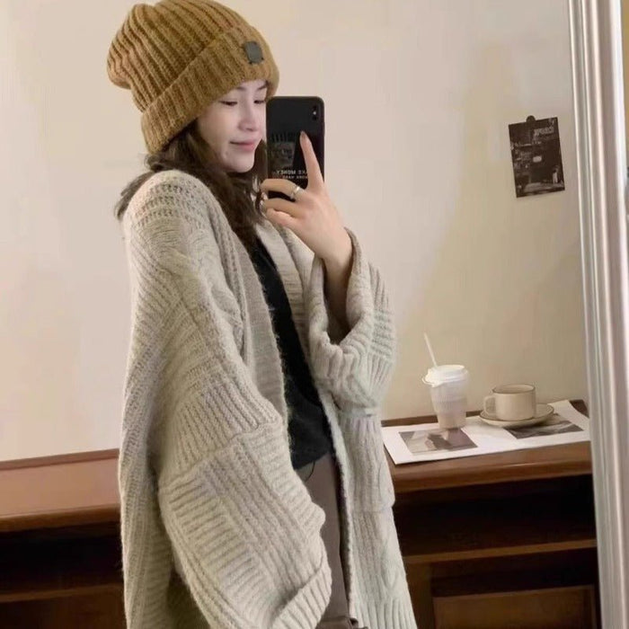 Oversized Cable Knit Cardigan with Pockets(MS166)