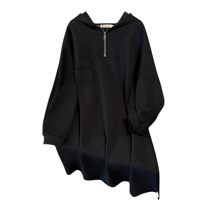 Oversized Half-Zip Hoodie Dress | Plus Size Midi Sweatshirt Dress(MS196)