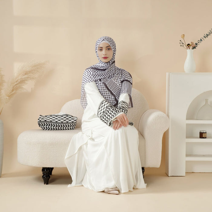 Palestinian Keffiyeh-Inspired Abaya with Matching Crossbody Bag Keffiyeh Abaya (MA131)