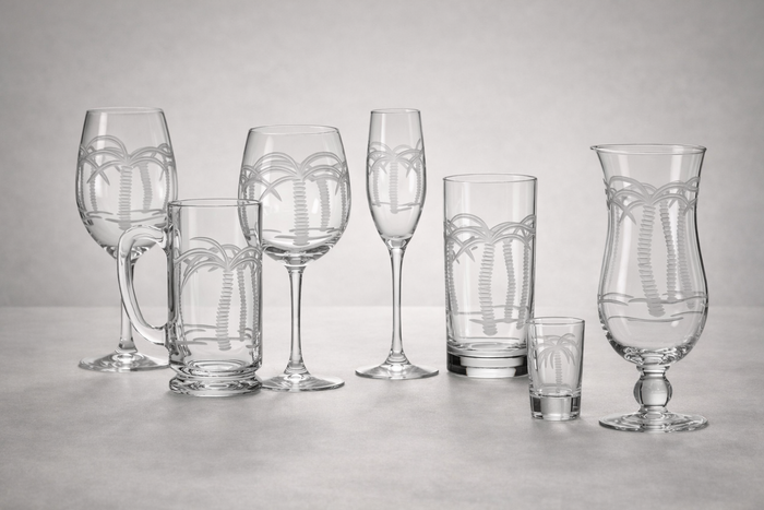 Palm Tree Etched Glassware