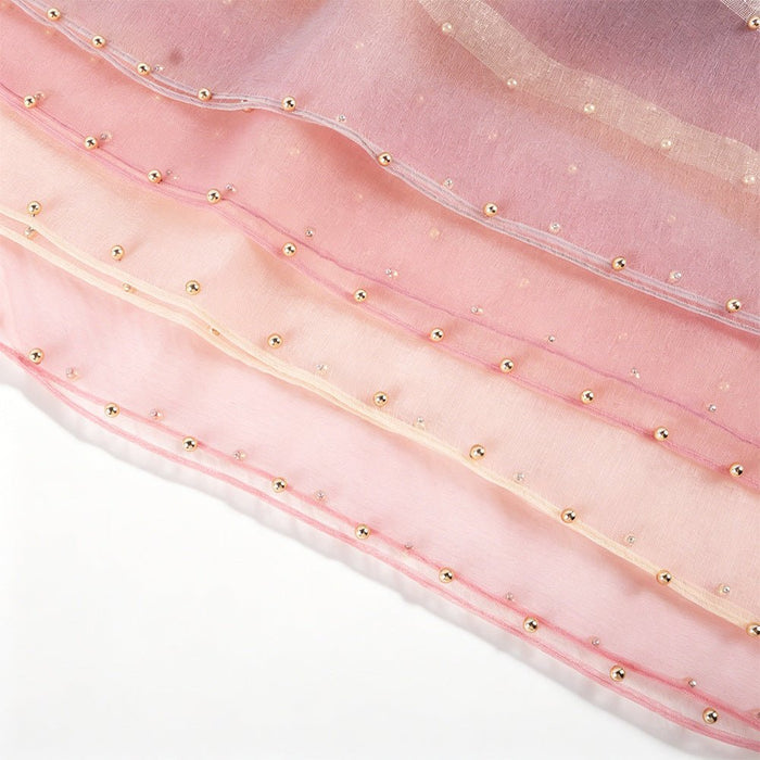 Pearl Beaded Gold Border Chiffon Hijab Shawl(MH236)