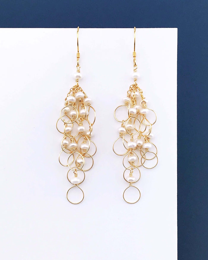 Pearl Chain Loop Earrings