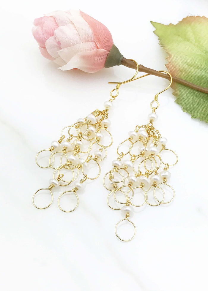 Pearl Chain Loop Earrings