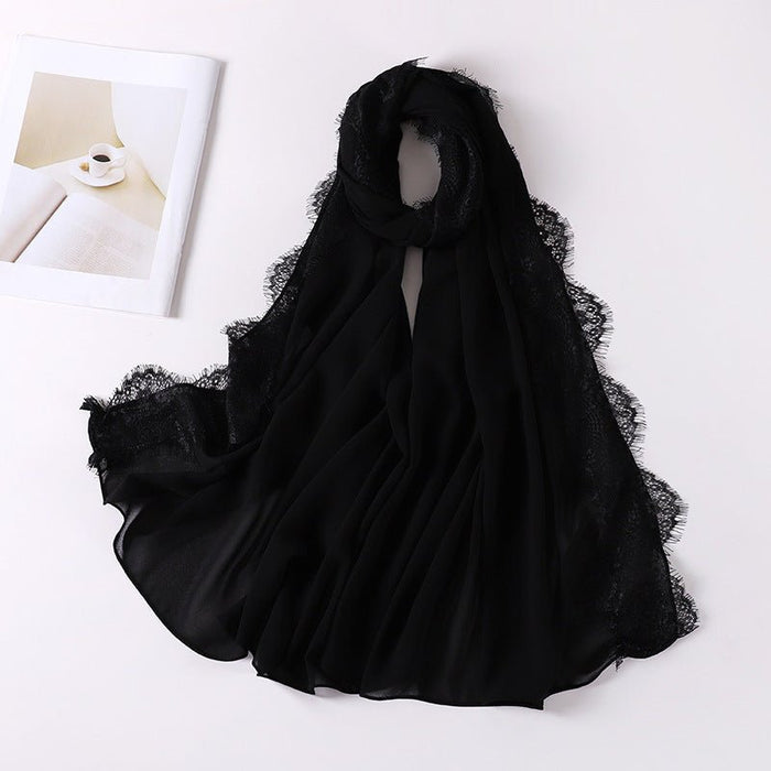 Pearl Chiffon Hijab with Lace Trim (MH218)