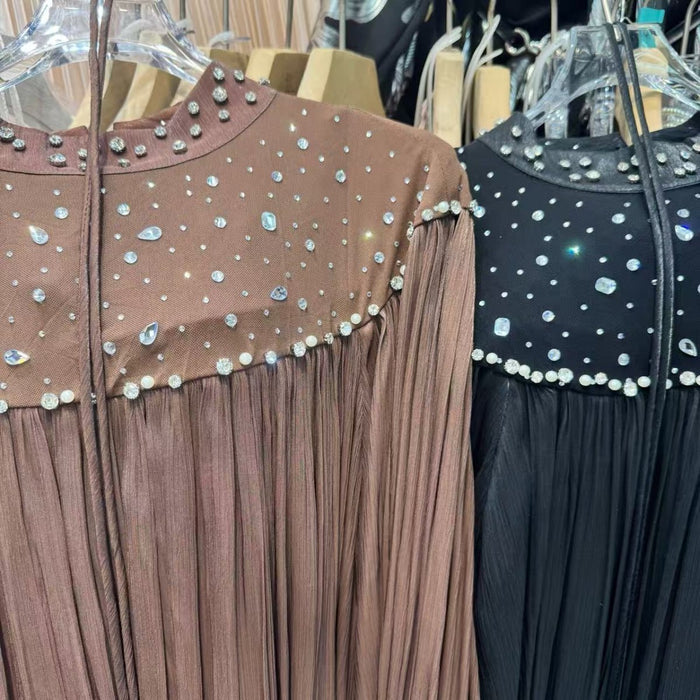Pearl Embellished Yoke Maxi Dress(MS385)