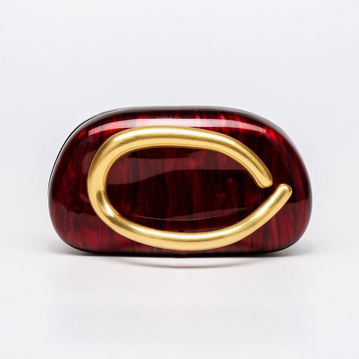 Pearlized Acrylic Gold-Tone Ring Handle Evening Bag - Wedding Banquet Shoulder Messenger Purse (MAC250)