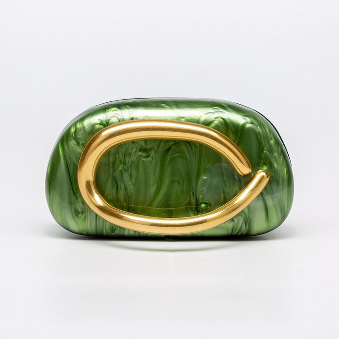 Pearlized Acrylic Gold-Tone Ring Handle Evening Bag - Wedding Banquet Shoulder Messenger Purse (MAC250)