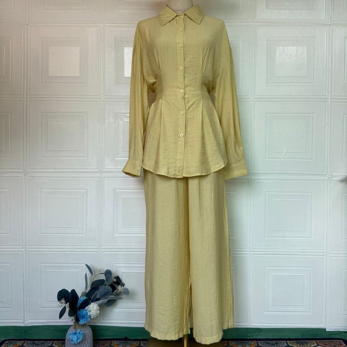 Peplum Shirt & Wide-Leg Trousers Co-ord Set(MS481)
