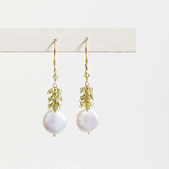 Peridot Coin Pearl Earrings