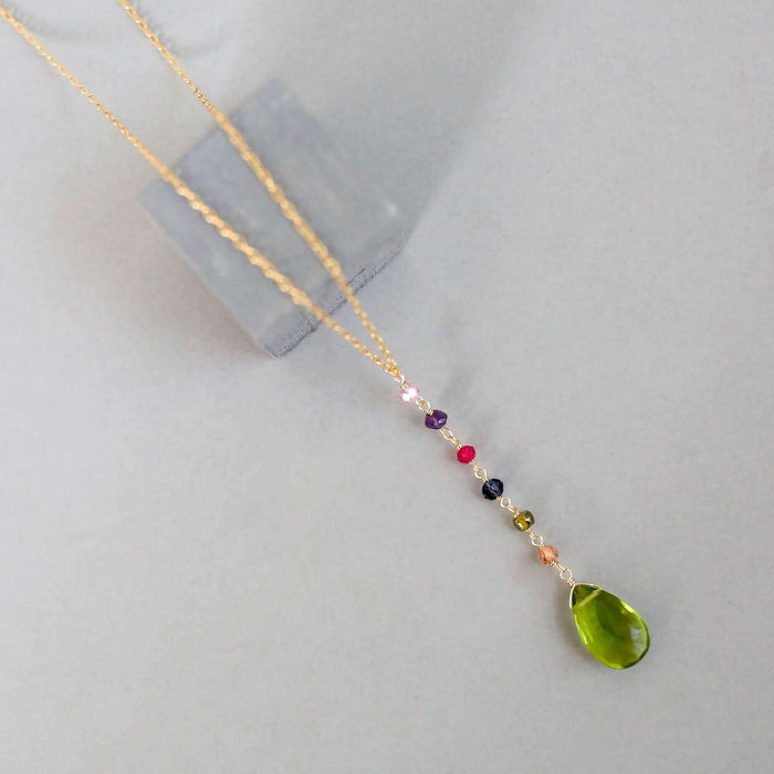 Peridot Green Quartz Yoga Pendant Necklace - Gold